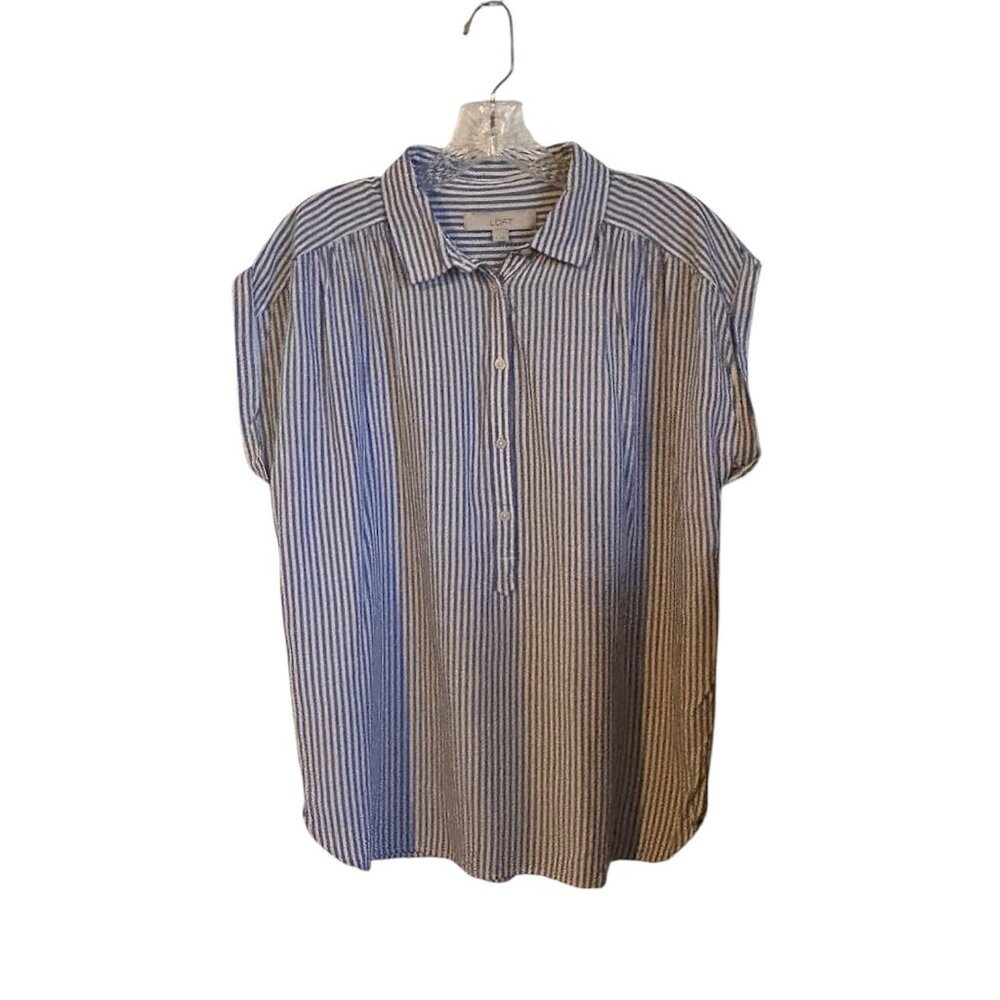 Classic Coastal Stripe Button Front Blouse | LOFT | Size Small - Picture 2 of 10